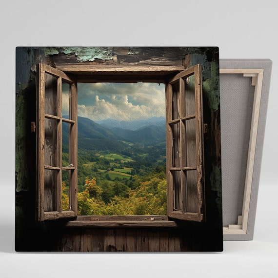 Rustic Window Wall Art Canvas or Poster Unique Wall Decor Living Room Decor Home Decor Window Frame Decor Vintage Windows Room Decor Etsy