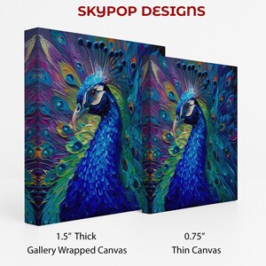 Peacock Art, Canvas or Poster, Modern Bohemian Decor, Living Room Bedroom Dining Room Entryway Wall Art, Blue Purple Green Multicolor image 2