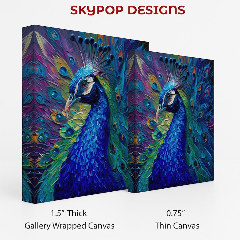 Peacock Art, Canvas or Poster, Modern Bohemian Decor, Living Room Bedroom Dining Room Entryway Wall Art, Blue Purple Green Multicolor image 2