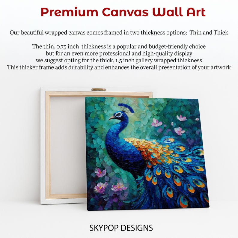 Peacock Art, Canvas or Poster, Bohemian Modern Decor, Living Room Bedroom Dining Room Entryway Wall Art, Blue Teal Gold, Bird Wall Art image 6
