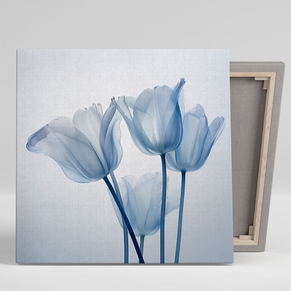 Blue Flower Decor, Canvas Or Poster, Botanical Beauty, Contemporary Art, Interior Design, Elegant Decor, Floral Artistry, Living Room Decor