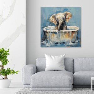Elephant in Bathtub, Canvas or Poster, Animal Decor, Elephant Wall Art ...