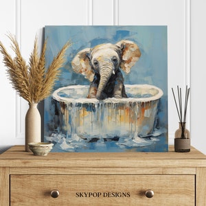 Elephant in Bathtub, Canvas or Poster, Animal Decor, Elephant Wall Art ...