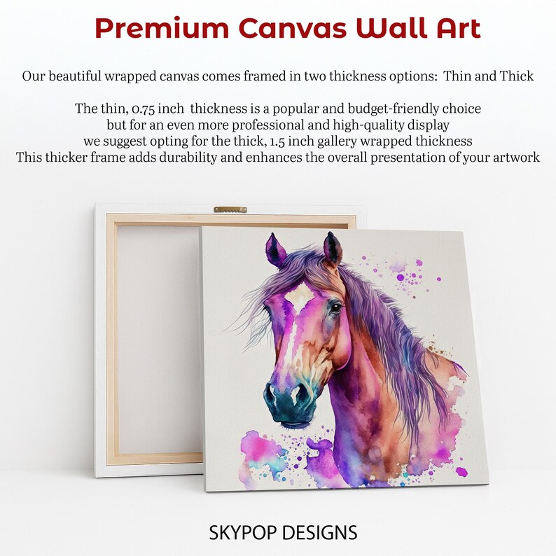Horse Art, Canvas or Poster, Bohemian Modern Decor, Living Room Bedroom Office Wall Art, Purple Multicolor Pink Teal, Splash Animal Art image 7