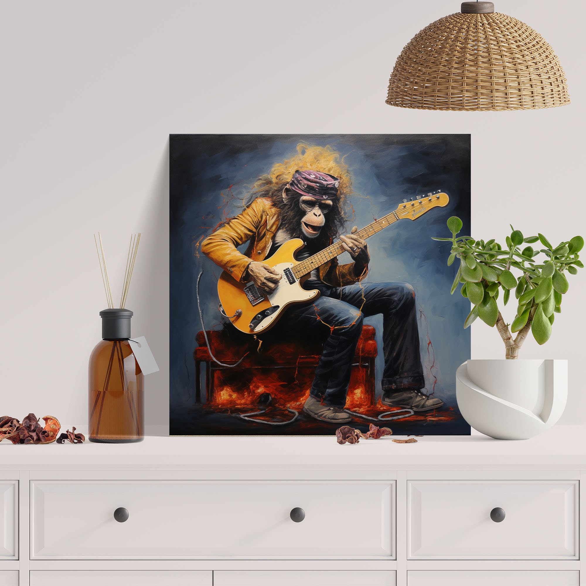 Monkey With Guitar Wall Art, Canvas or Poster, Abstract Wall