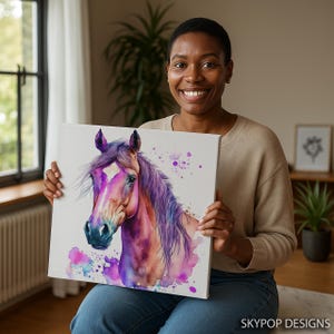 Horse Art, Canvas or Poster, Bohemian Modern Decor, Living Room Bedroom Office Wall Art, Purple Multicolor Pink Teal, Splash Animal Art image 10