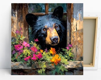 Bear Art, Canvas or Poster, Rustic Farmhouse Country Decor, Living Room Bedroom Entryway Outdoor Living Art, Brown Green Multicolor Yellow