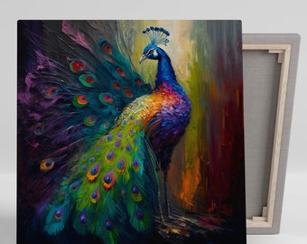 Arte mural con plumas de pavo real, lienzo o póster, elegante pavo real, colgante de pared de pavo real, decoración de pared de pavo real, decoración de pared de pavo real, decoración de animales