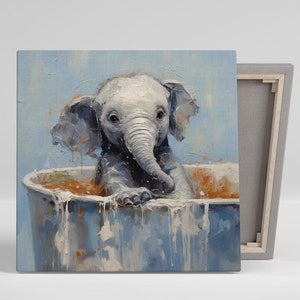 Elephant In Bathtub, Canvas Or Poster, Animal Decor, Elephant Wall Art, Bathroom Wall Decor, Home Decor, Bathroom Wall Art