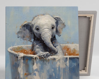Elephant In Bathtub, Canvas Or Poster, Animal Decor, Elephant Wall Art, Bathroom Wall Decor, Home Decor, Bathroom Wall Art