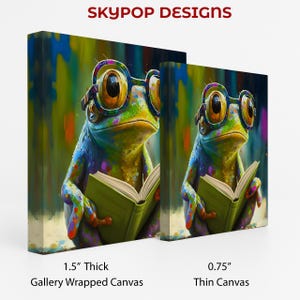 Frog Art, Poster or Canvas, Whimsical Pop Art Decor, Living Room Childrens Room Office Wall Art, Multicolor Green Blue Yellow immagine 2