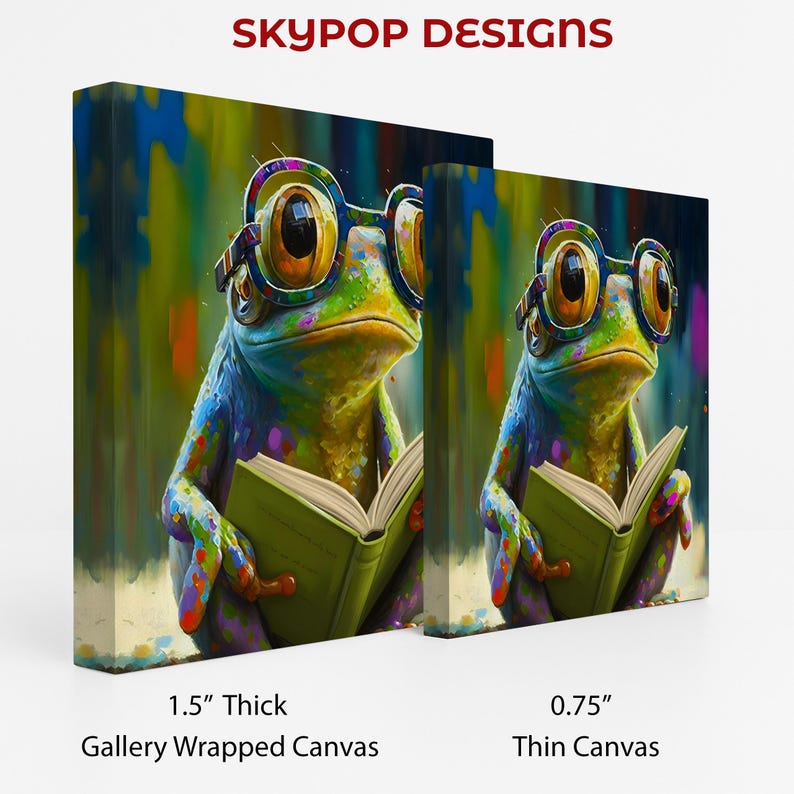 Frog Art, Poster or Canvas, Whimsical Pop Art Decor, Living Room Childrens Room Office Wall Art, Multicolor Green Blue Yellow immagine 2