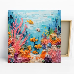 Fish Art, Canvas or Poster, Bohemian Coastal Modern Decor, Living Room Bedroom Bathroom Sunroom Wall Art, Multicolor Blue Orange Pink