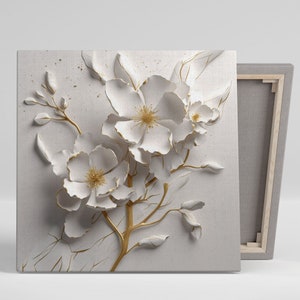 White Flower Wall Decor, Canvas Or Poster, White Flower Art, Botanical Wall Art, Modern Flower Decor, Contemporary Floral Art, Floral Decor