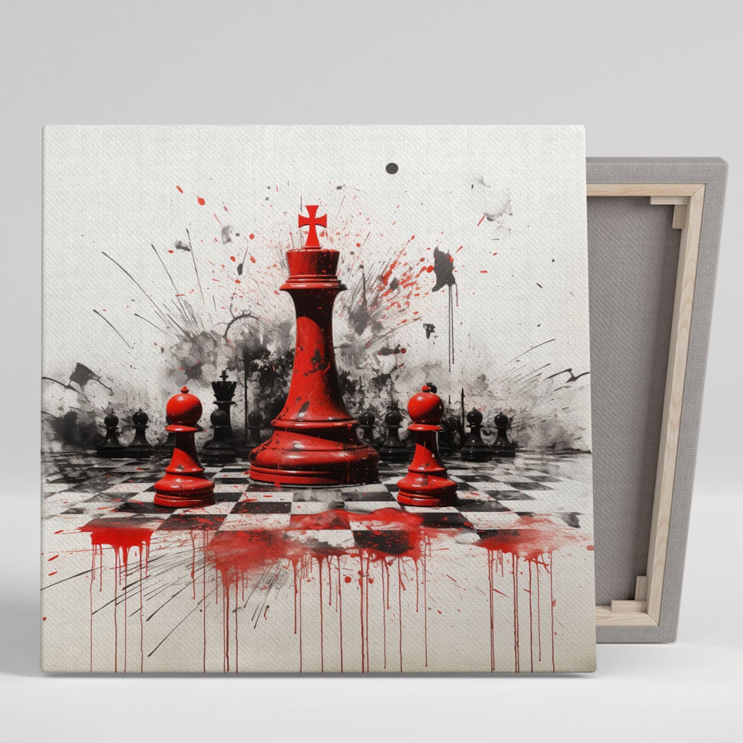 one of a kind original chess painting canvas wall art distorted king game