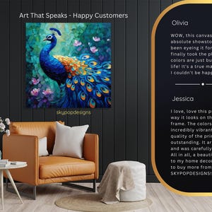 Peacock Art, Canvas or Poster, Bohemian Modern Decor, Living Room Bedroom Dining Room Entryway Wall Art, Blue Teal Gold, Bird Wall Art image 8
