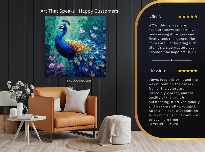 Peacock Art, Canvas or Poster, Bohemian Modern Decor, Living Room Bedroom Dining Room Entryway Wall Art, Blue Teal Gold, Bird Wall Art image 8