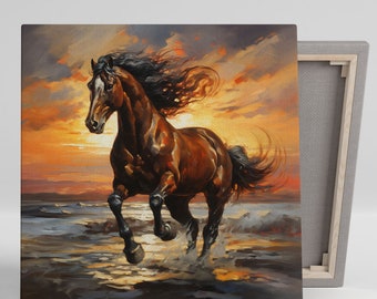 Arte mural de caballos, lienzo o póster, arte mural moderno, diseño contemporáneo, decoración de dormitorio, decoración de sala de estar, decoración de caballos salvajes