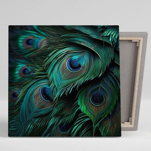 Colorful Peacock Feather, Canvas Or Poster, Vibrant Feather Wall Art, Peacock Feather Room Decor, Feather Wall Hanging, Living Room Decor