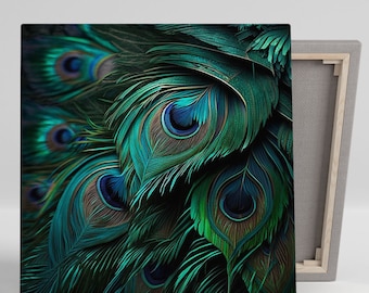 Colorful Peacock Feather, Canvas Or Poster, Vibrant Feather Wall Art, Peacock Feather Room Decor, Feather Wall Hanging, Living Room Decor