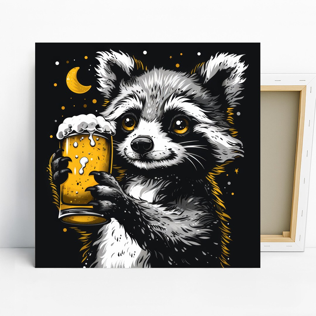 Raccoon Beer Night Art, Canvas or Poster, Abstract Decor, Living Room ...