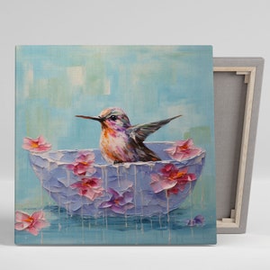 Humming Bird In Bathtub, Canvas Or Poster, Bathroom Wall Art, Animal Decor, Bathroom Wall Decor,  Modern Wall Decor, Home Decor, Bird Art