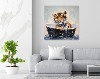 Stupell Industries White Tiger Bath Art - Framed Giclee Textured Wall Art, 11"x14", Grey Frame, By Leah Straatsma