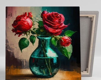 Rose Flower In Vase, Still Life PhotoGraphy, Vibrant Flower Wall Decor, Wall Art, Floral Decor For Bedroom, Home Decor, Room Decor