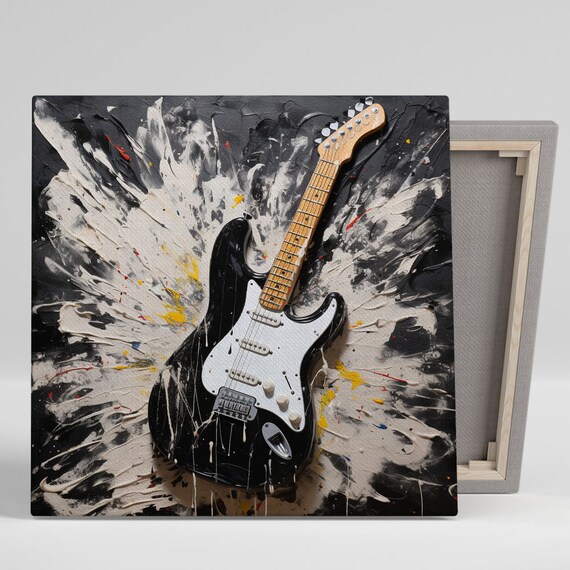 Nachic Wandbild Musik – Schwarz-Weiß Gitarrenspieler, 4-teilige Leinwand, 30,5 X 61 Cm & 30,5 X 81,3 Cm
