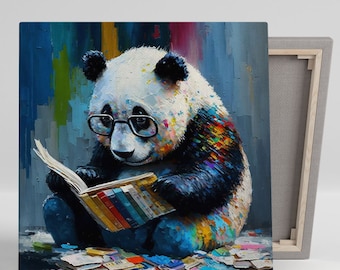 Panda Reading Book, Canvas Or Poster, Kids Decor, Modern Decor, Animal Decor, Living Room Decor, Office Decor, Panda Wall Hanging, Panda Art