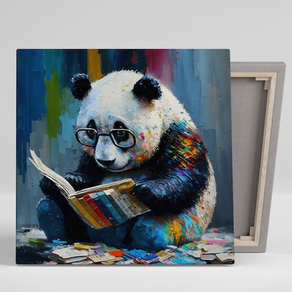 Panda Reading Book, Canvas Or Poster, Kids Decor, Modern Decor, Animal Decor, Living Room Decor, Office Decor, Panda Wall Hanging, Panda Art
