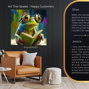 Frog Art, Poster or Canvas, Whimsical Pop Art Decor, Living Room Childrens Room Office Wall Art, Multicolor Green Blue Yellow immagine 9