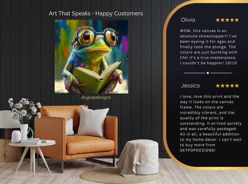 Frog Art, Poster or Canvas, Whimsical Pop Art Decor, Living Room Childrens Room Office Wall Art, Multicolor Green Blue Yellow immagine 9