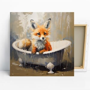 Arte de zorro, póster o lienzo, decoración minimalista bohemia y caprichosa, arte de pared para baño, sala de estar, guardería, marrón, beige, blanco y multicolor.