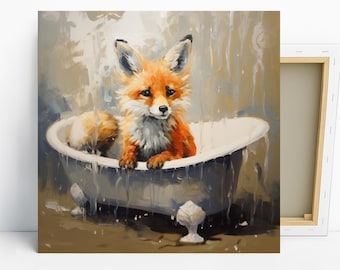 Fox Art, Poster or Canvas, Whimsical Bohemian Minimalist Decor, Bathroom Living Room Nursery Wall Art, Brown Beige White Multicolor