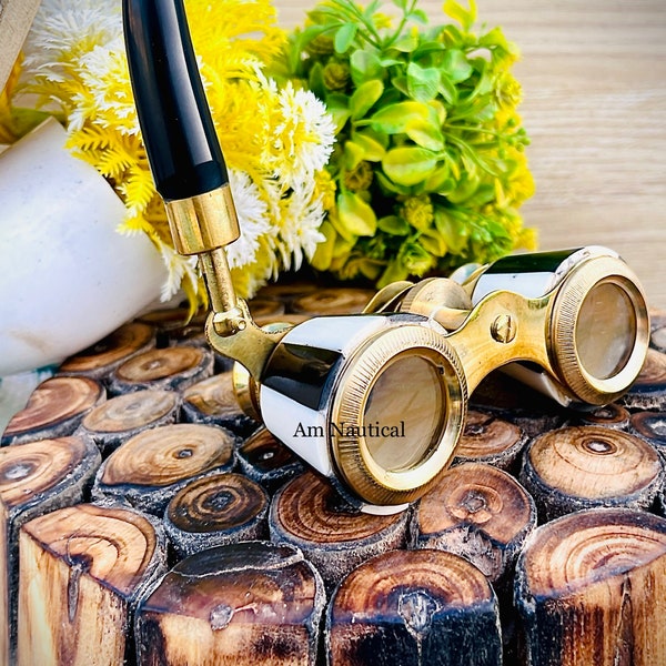 Brass opera binocular Fully functional mother of pearl la dauphin paris opera glasses With Leather Box Long Distance Gift Boyfriend Gift