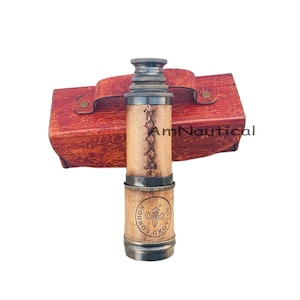 Antique Brass Spyglass – Personalized Working Telescope with Wooden Base | Nautical Gift for Explorer, Sailor, Home Decor