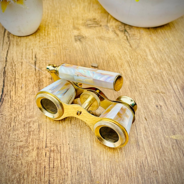 Solid Brass Opera Binoculars Telescope. Beautiful Brass Mother of Pearl La Dauphin Paris Opera Glasses Binocular Spyglass Telescope