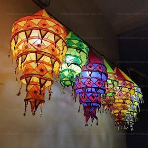 Indian Handmade lantern 100%Cotton bohemian Wedding Decor Boho Lanterns Collapsible Lamps Colorful Bohemian Tent Hangings Garden Chandeliers