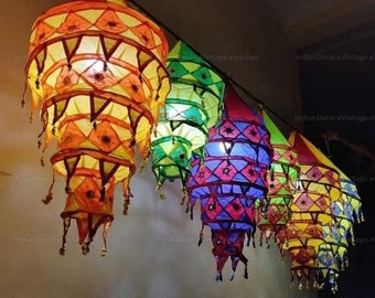 Indian Handmade lantern 100%Cotton bohemian Wedding Decor Boho Lanterns Collapsible Lamps Colorful Bohemian Tent Hangings Garden Chandeliers