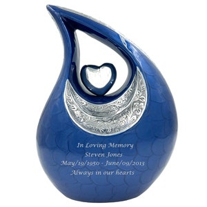 Blue Cremation Urn: Personalized Teardrop Urn for Ashes