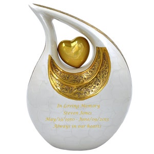 White Adult Cremation Urn With Personalization & Velvet Bag, Memorial Urn for Ashes, Funeral Urn, Burial Urn, Urn For Mom, Urn For Dad