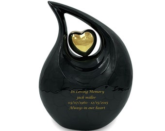 Personalized Cremation Urn: Black Aluminum Memorial Urn with Velvet Bag