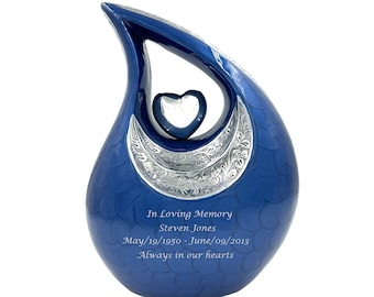 Blue Cremation Urn: Personalized Teardrop Urn for Ashes