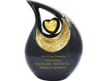 Elegant Black Cremation Urn For Ashes - Teardrop Adult Urn With Matte Finish, Holds Up To 200 Lbs, Engravable