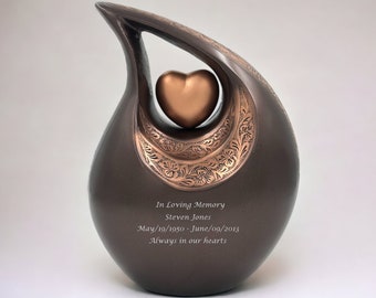 Bronze Cremation Urn with Velvet Bag - Personalized Cremation Urn - Memorial Urn for Human Ashes - Unique Ashes Urn