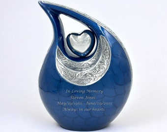 Elegant Blue Cremation Urn For Adult with Velvet Bag - Personalized Urn - Adult Urn - Funeral Urn - Teardrop Urn - Burial Urn - Memorial Urn