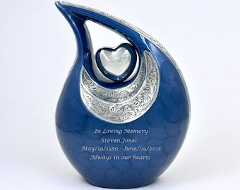 Elegant Blue Cremation Urn For Adult with Velvet Bag - Personalized Urn - Adult Urn - Funeral Urn - Teardrop Urn - Burial Urn - Memorial Urn