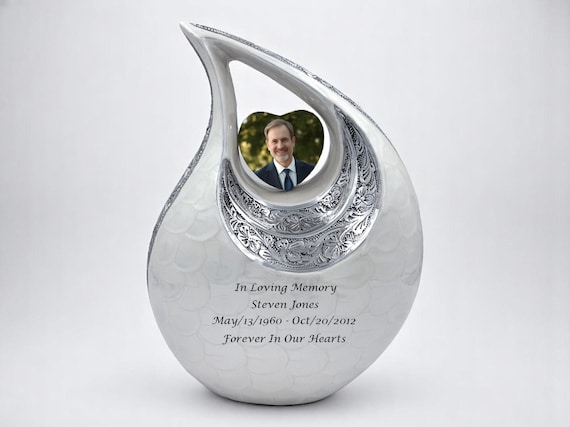 Personalized White Cremation Urn - Engraved Memorial Urn
