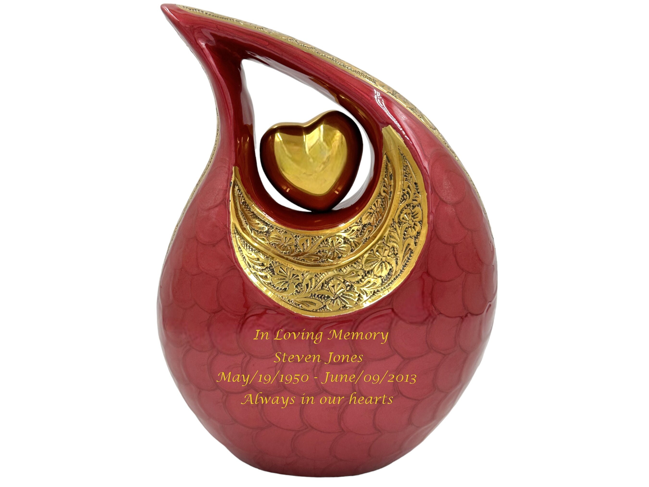 Personalized Red Adult Cremation Urn with Velvet Bag - Ashes Urn Adult, Funerary Urn, Teardrop Urn, Funeral Urn, Memorial Urn, Unique Urn